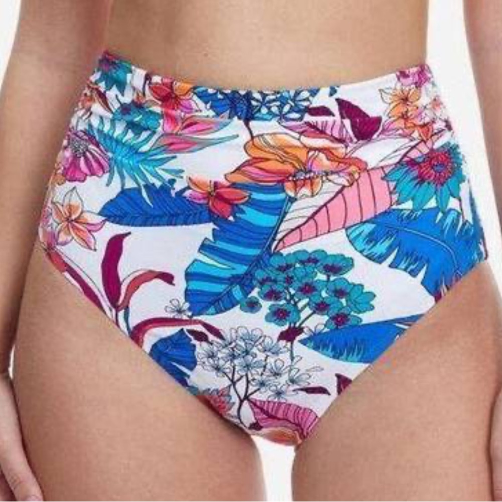 PROFILE BY GOTTEX high waist white floral multicolor full coverage swim bottoms
